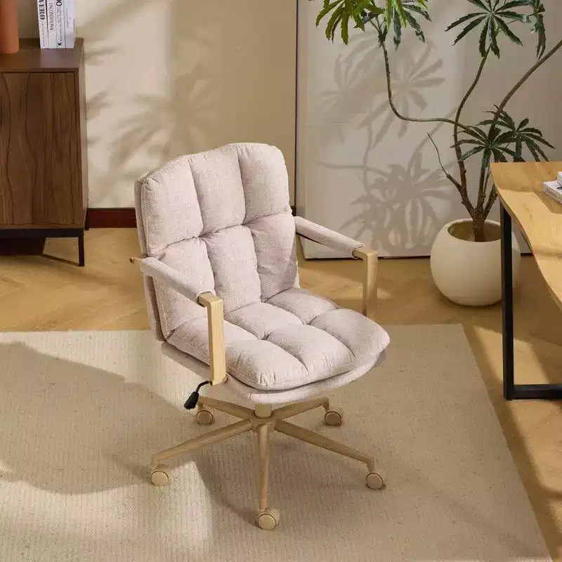 Karl Home Modern Upholstered Armchair Ergonomic Home Office Chair with Adjustable Height 360 Swivel Rolling Wheels Accent Vanity Chair