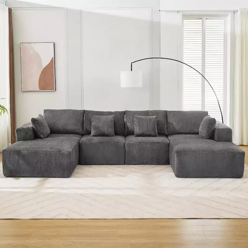137 Sectional Couch Cloud Modular Modern U-Shaped Sofa with Chaise Lounge, Corduroy Fabric, No Assembly Required