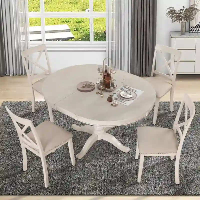 42-54 Farmhouse Round Extendable Dining Table for 4