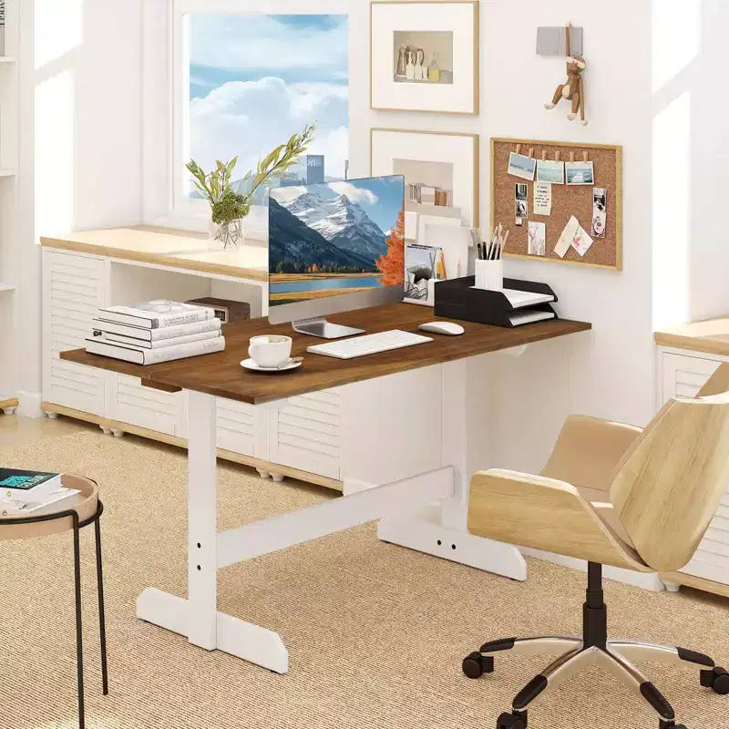 Costway 55 Dining Table for 4-6 People, Rectangular Kitchen Table with Wood Trestle Base Walnut + White