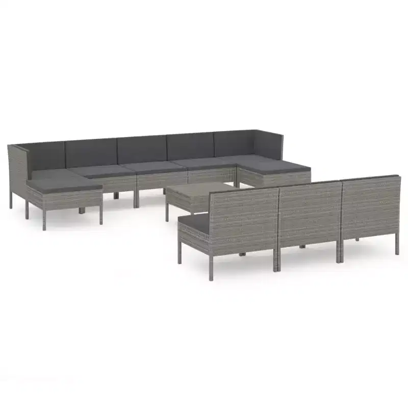 vidaXL Patio Lounge Set Outdoor Sectional Sofa Set with Table Poly Rattan Gray