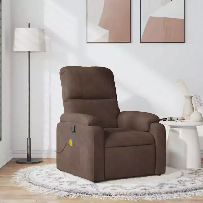 vidaXL Massage Recliner Chair - Brown Microfiber Lounger with Manual Recline, Vibration Massage, Comfort Padding and Side Pocket