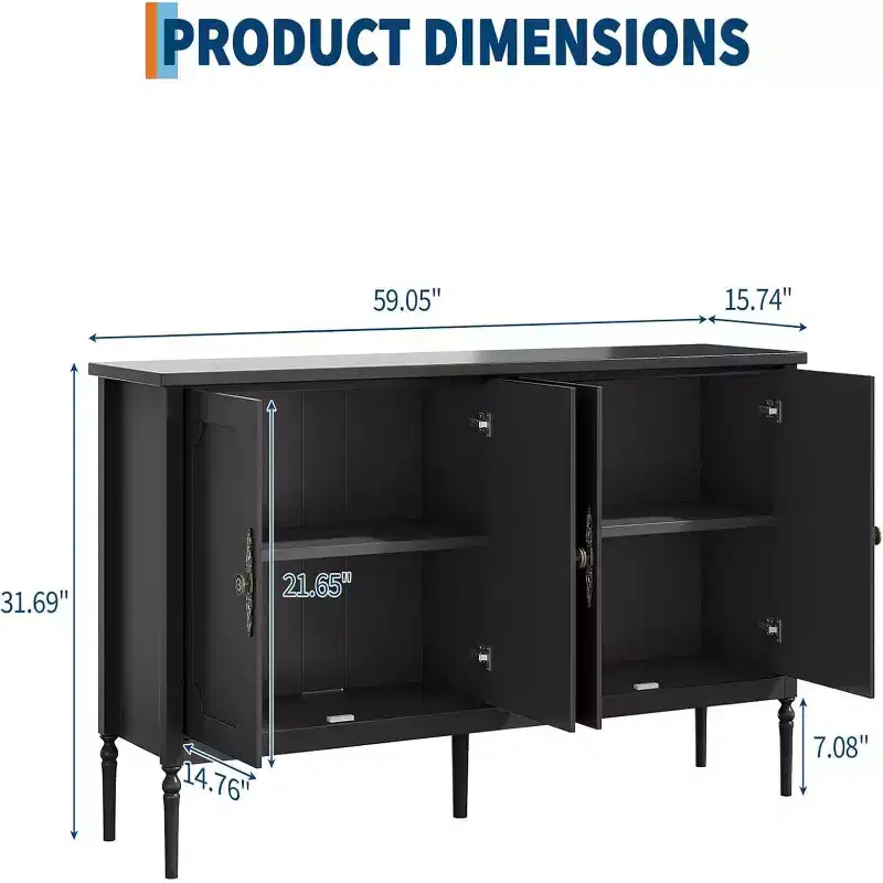 59 Modern Sideboard with Storage, 4 Doors and Adjustable Shelves, Coffee Bar Cabinet