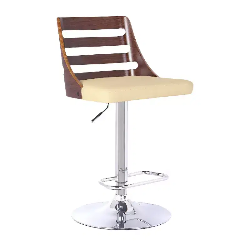 Cream Faux Leather High-Back Barstool, Chrome & Walnut, Seats 1