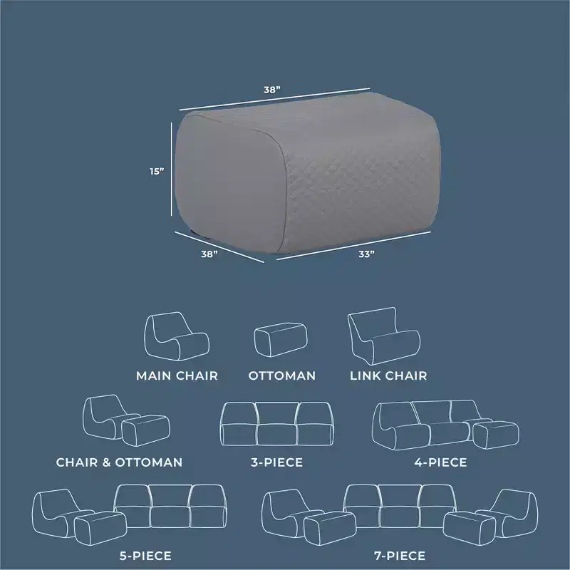 Big Joe Solvana Outdoor Patio Furniture Set, Weather-Resistant Cool Touch Silicone Stitched Leather, Ottoman Only, Moonlit Gray