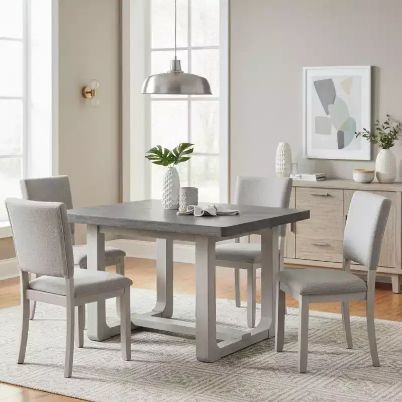 GDFStudio Carter Transitional 5-Piece Wood Dining Table Set with Upholstered Chairs