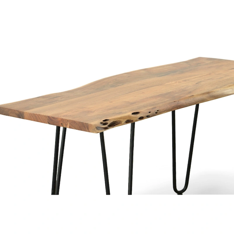 Carolina Living Seti Live Edge Coffee Table/Bench - Elm Top - Gold Base