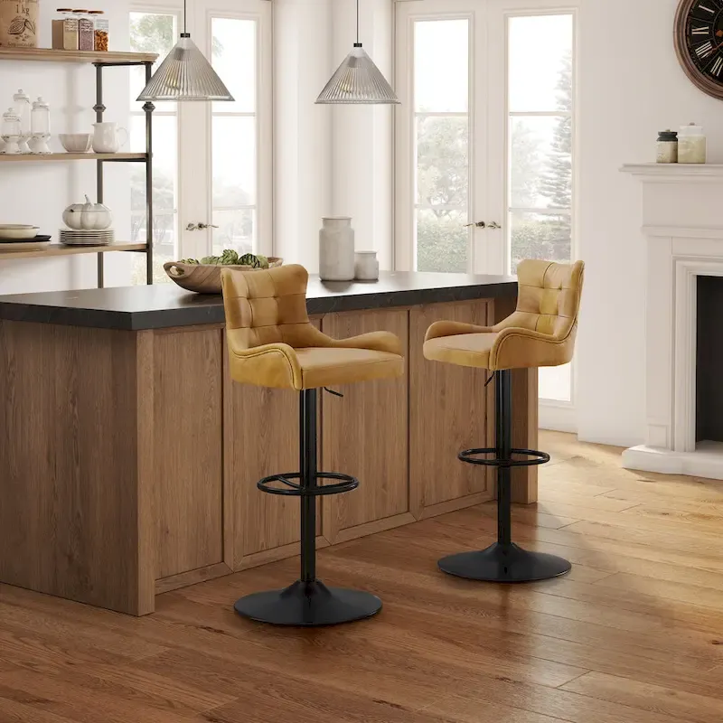 Art Leon Genuine Leather Bar Stool with Adjustable Height