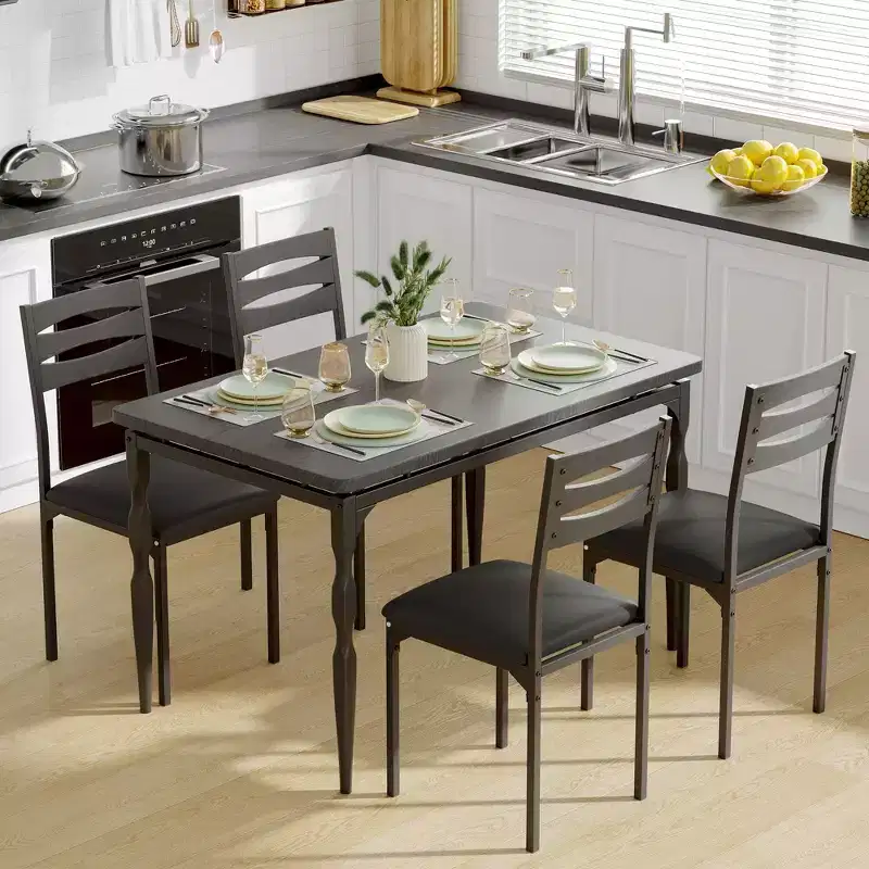 5 Piece Dining Table Set for 4, 43 Kitchen Table Set with Spiral Leg, Wooden Rectangular Kitchen Table & Chairs, Space Saving Breakfast Table