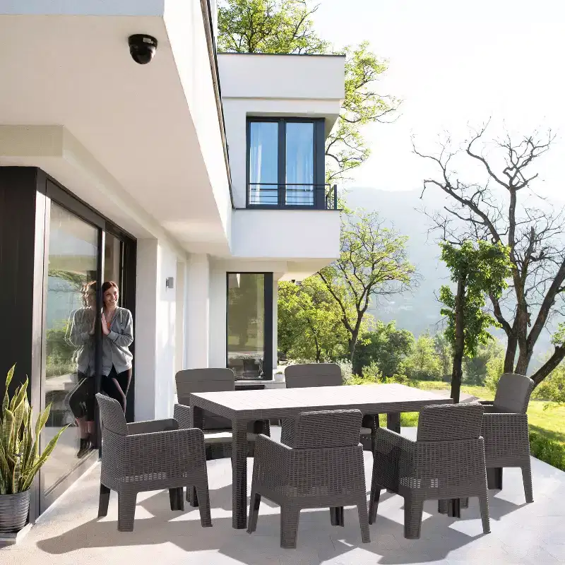 Lucca 7pc Dining Set with Cushions: Weather-Resistant Polypropylene, UV Protection - DUKAP