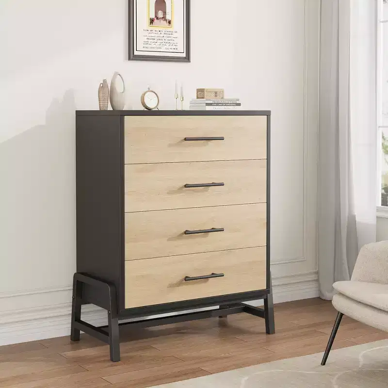 4 Dresser for Bedroom, 38.6 Inch High Dressing Table, Freestanding High Drawers with Storage Space, Wooden Wardrobe Storage Cabinet for Living Room