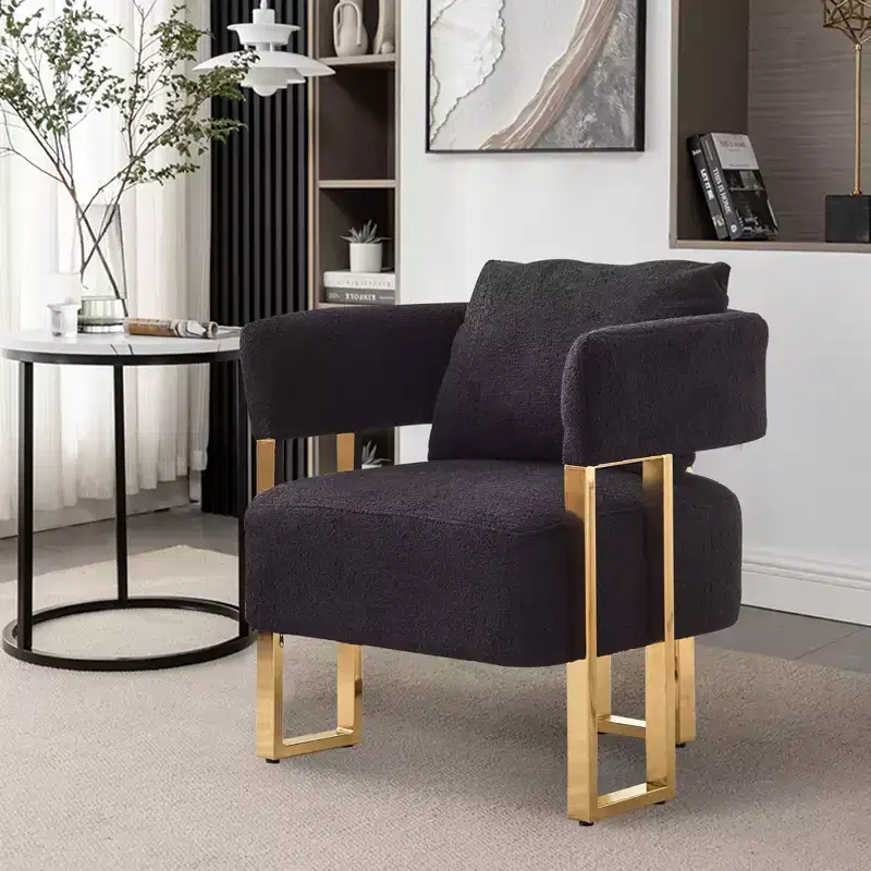 Set of 2 Modern Upholstered Accent Chairs with Gold Metal Legs for Living Room, Bedroom, or Office