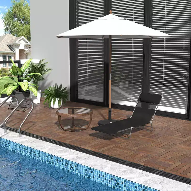 Folding Chaise Lounge Chair with Pillow, 6-Position Recline, Breathable Mesh - Black