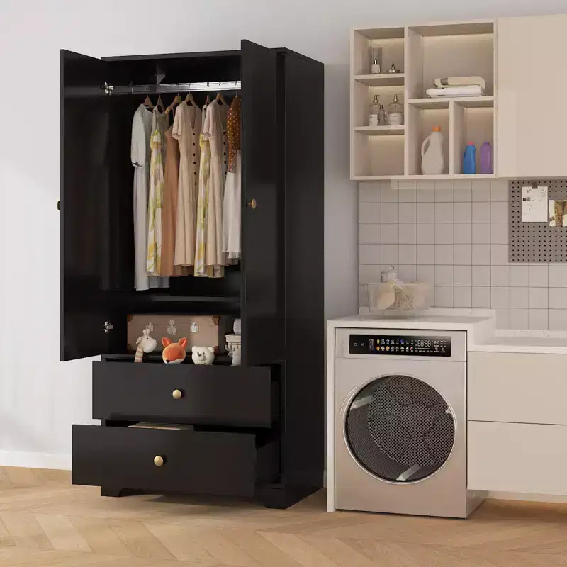 2-Door Wardrobe Storage Cabinet, Flat Panel MDF Sideboard Buffet Cabinet for Bedroom, Dining Room & Home
