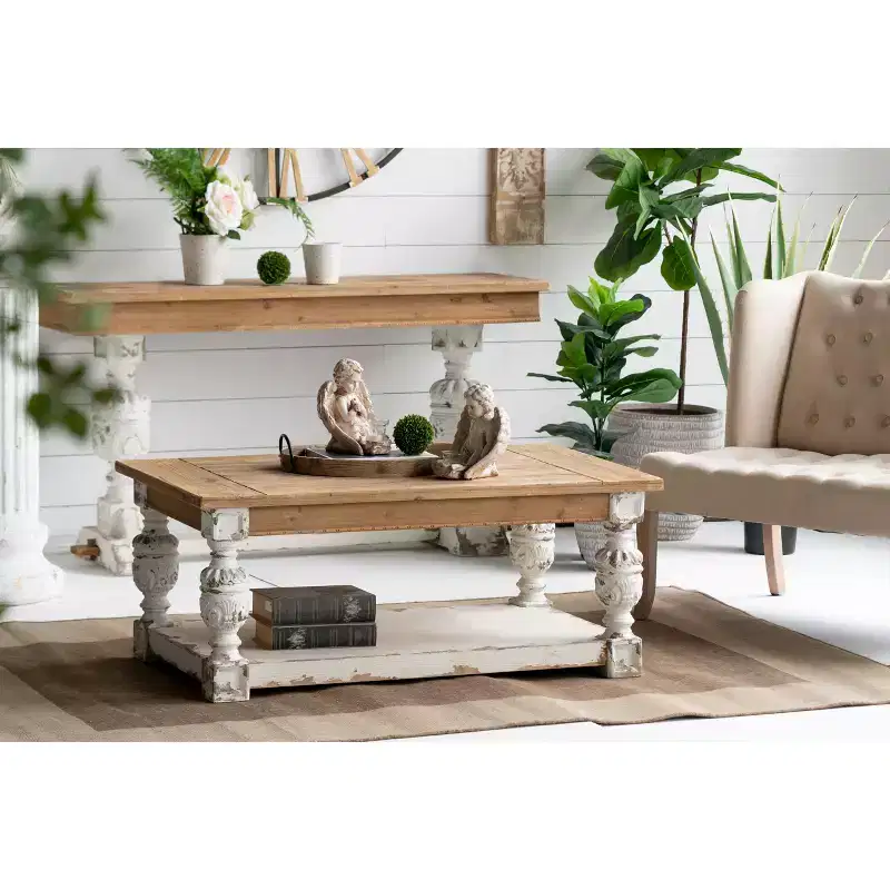 French Country Rectangular Wooden Coffee Table 47x27.5x20
