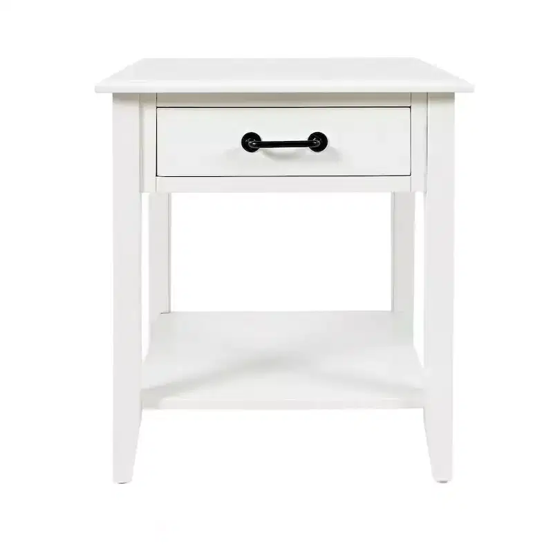 Acacia Wood End Table with Drawer and Storage Shelf