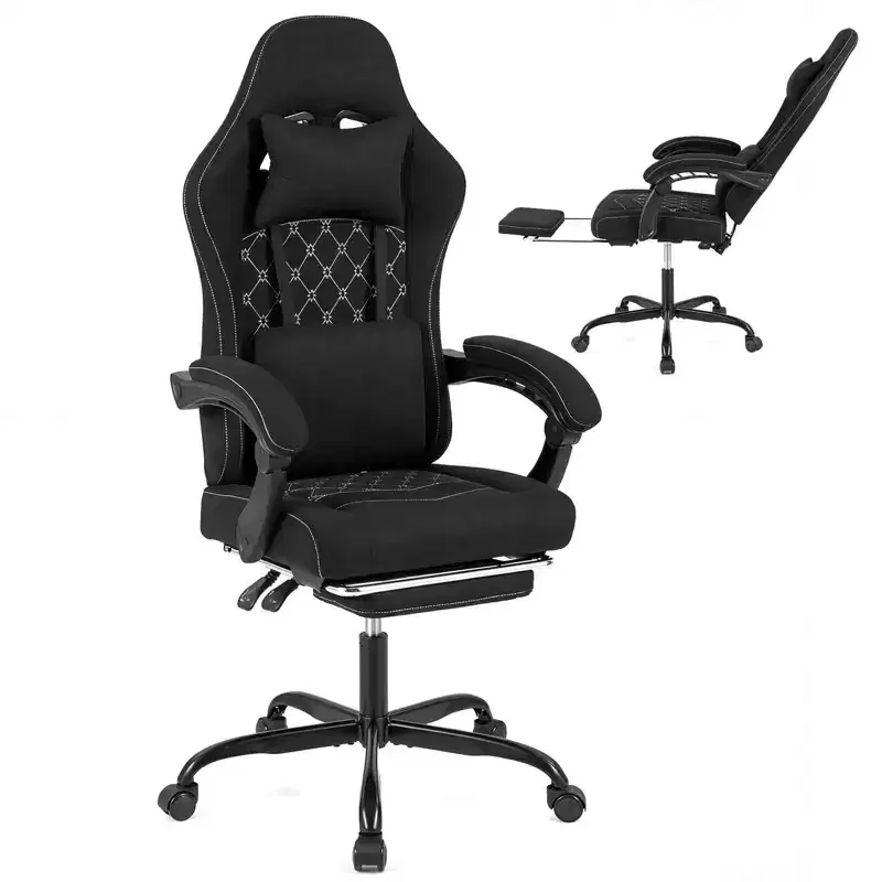Costway Height Adjustable Computer Chair with Headrest, Lumbar Support, Linkage Armrests Black/Gray