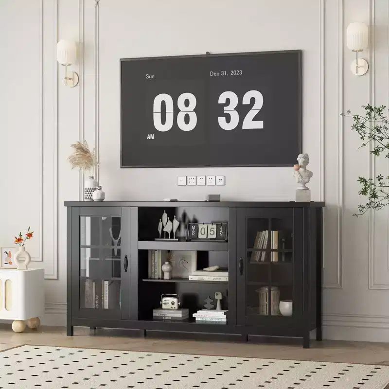 Wood TV Stand for 65 Inch, Modern TVs Entertainment Center with Storage Cabinets Media Console Table