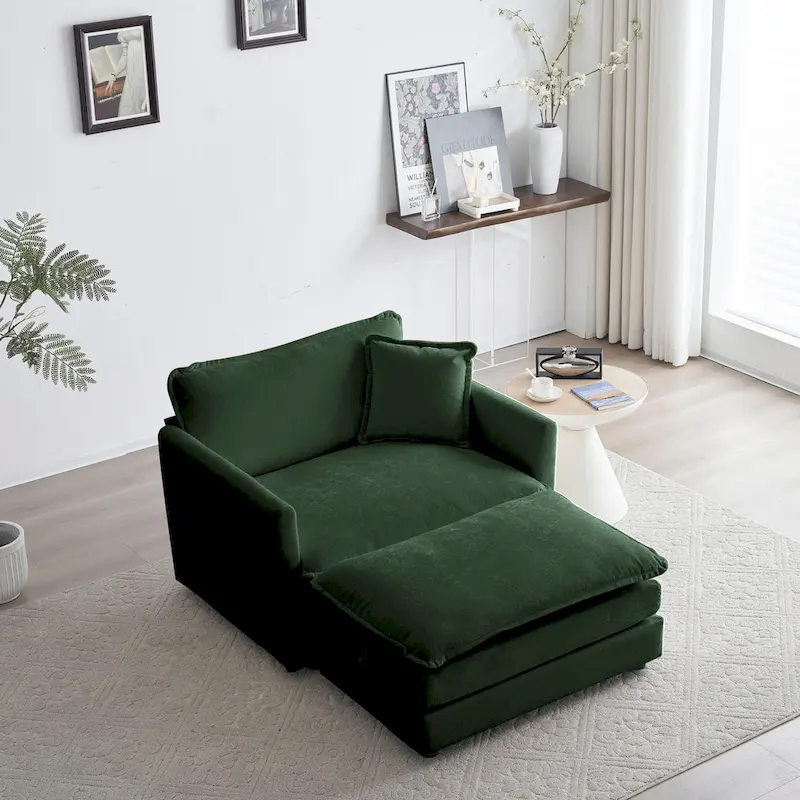 Modern Accent Chair with Ottoman Upholstered Armchair