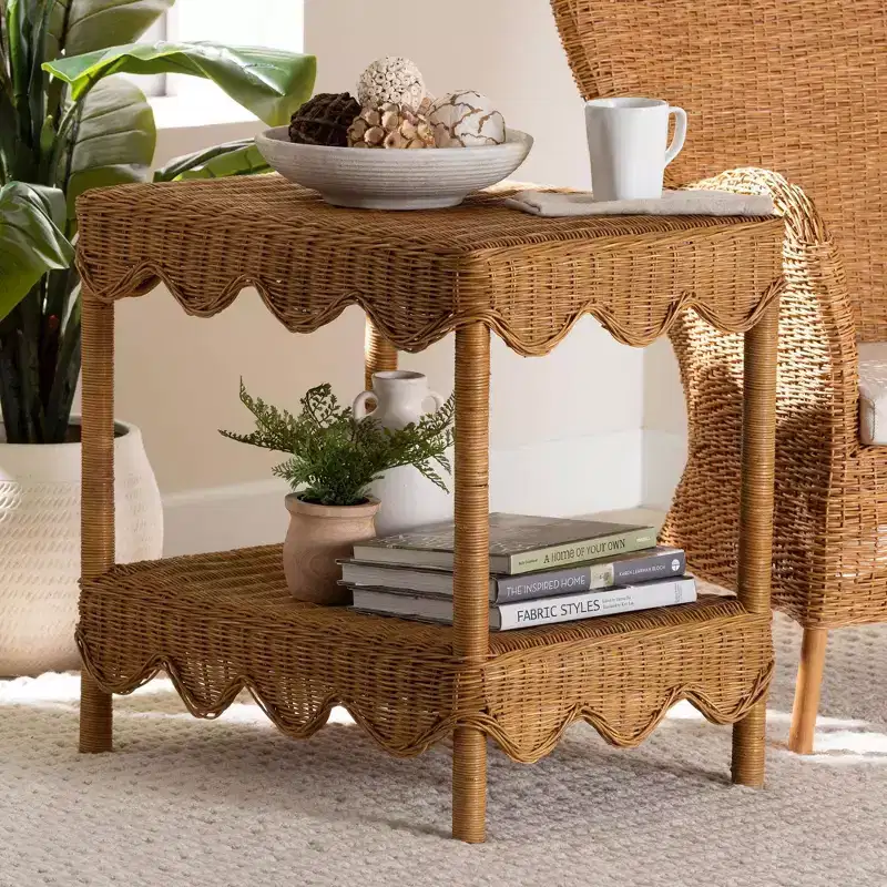 bali & pari Oteria Scalloped Rattan Side Table Light Honey