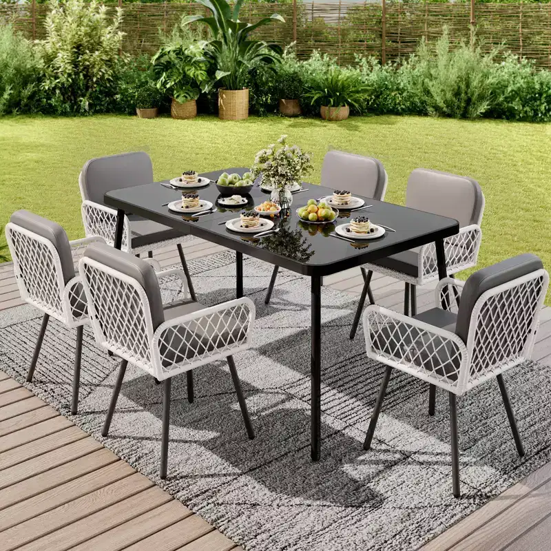 COZONY Dining Table with Tempered Glass Top and Metal Frame, Modern Kitchen Table for Home Apartment Restaurant and Cafe