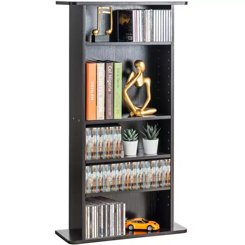 5-Layer Media Storage Cabinet DVD Shelf Holds up to 240 CDs with Adjustable Shelves