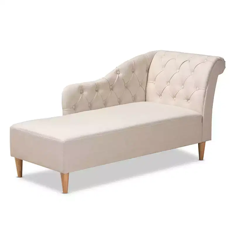 Upholstered Chaise Lounge Beige – Polyester, Wood Frame, 400 lb Capacity