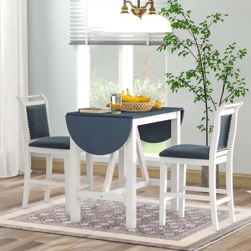 3-Piece Wooden Counter Height Dining Table Set with Drop Leaf Table & 2 Chairs