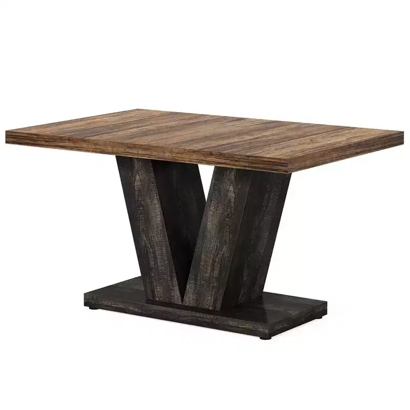 MAYEERTY 47 Inch Farmhouse Dining Table, Wooden Kitchen Dinner Table with Heavy Duty Pedestal Base