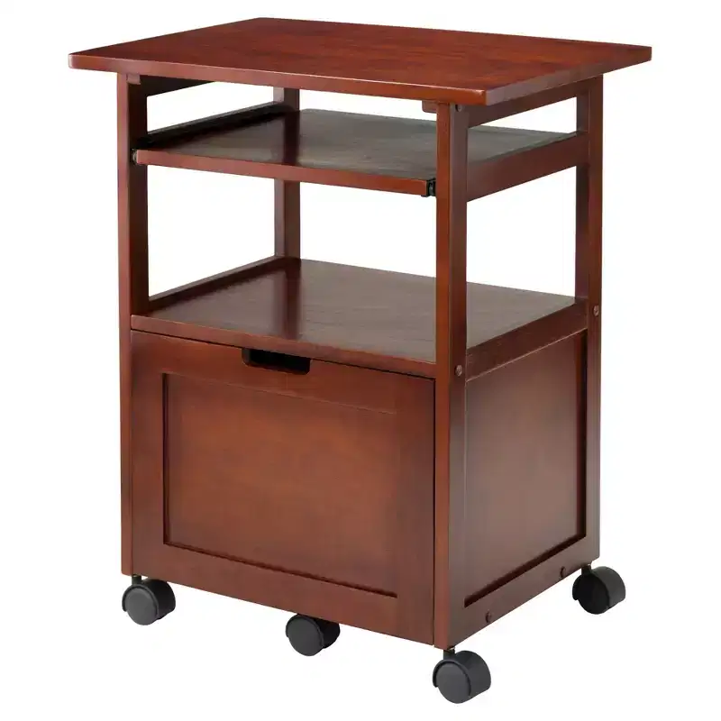 Piper Printer Stand Walnut - Winsome: Mid-Century Modern Office Cabinets, MDF Composite, 50 lbs Capacity