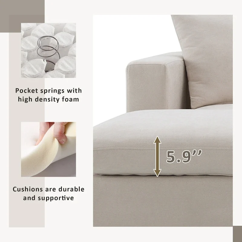 100.4 L-Shaped Polyester Sectional Sofa with 4-Seat Convertible Couch and Ottoman & Pocket Spring Cushions (300lb Capacity)