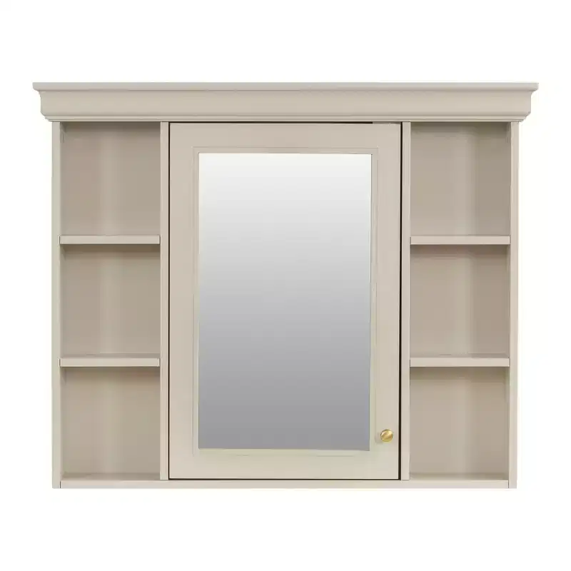 White Wall-Mounted Medicine Cabinet with Mirror Door, 8 Shelves, 1-Person