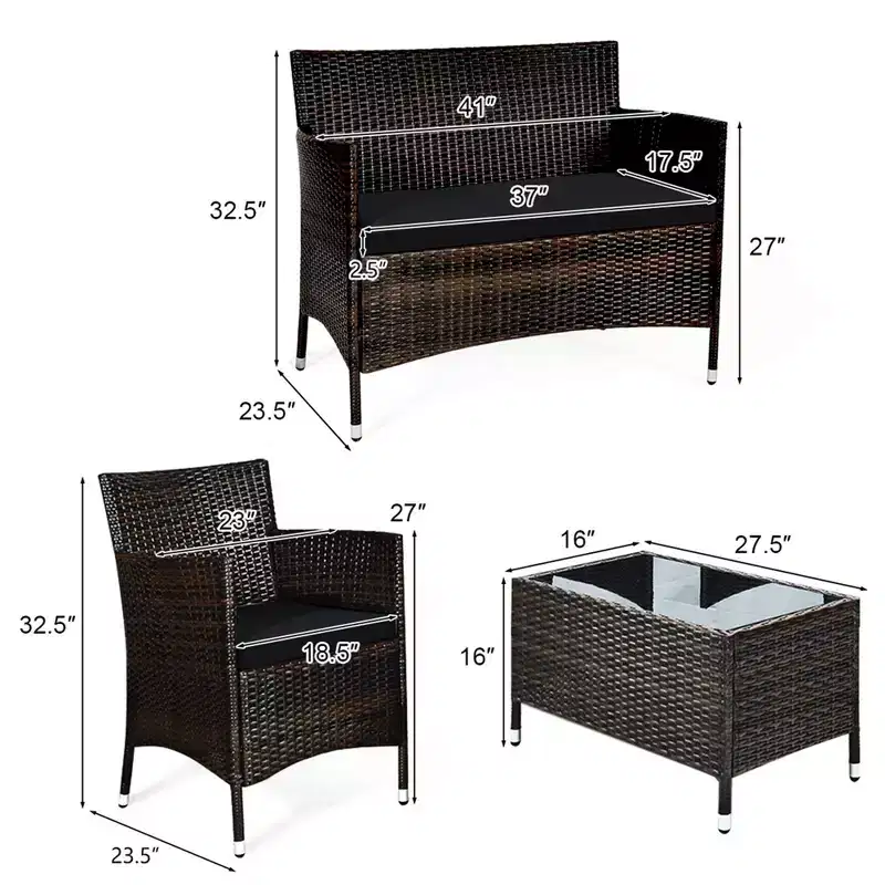 Costway 8PCS Rattan Patio Furniture Set Cushioned Sofa Chair