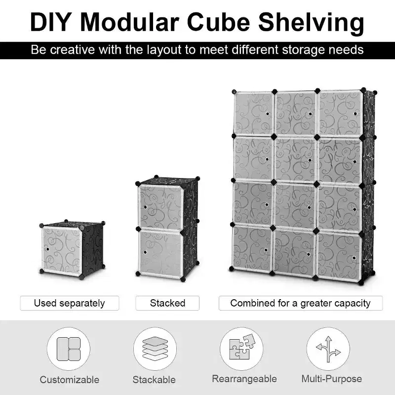 DIY 12 Cube Portable Closet Storage Organizer Clothes Wardrobe Cabinet W/Doors