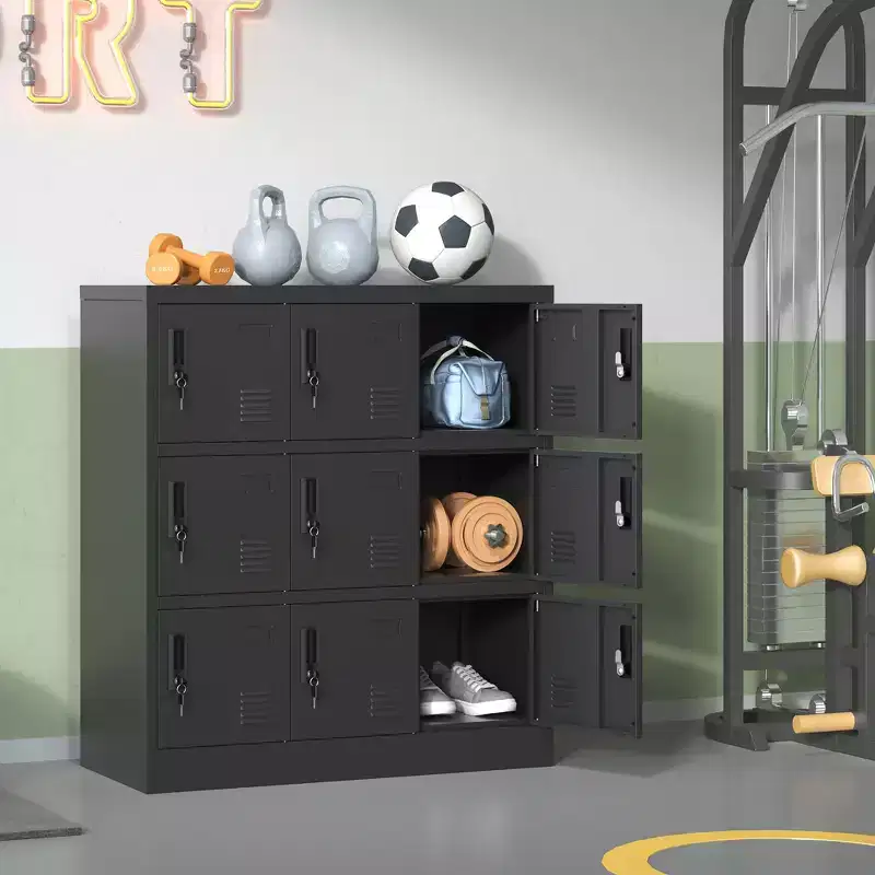 VIYET 35.4 9-Door Metal Storage Locker with Lock & Card Slot - Freestanding Steel Locker for Office, Gym, School & Home, Black
