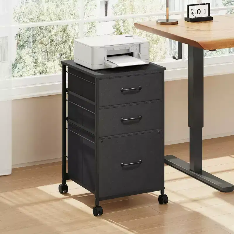 3 Drawers Filing Cabinet Mobile Rolling Printer Stand, Fabric Vertical File Cabinet for Home Office, Fits A4 or Letter Size