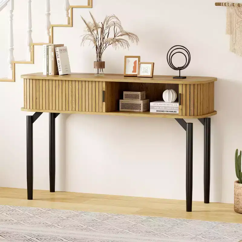 47 Fluted Console Table with Drawers, Narrow Entryway Tables with Storage and Shelves
