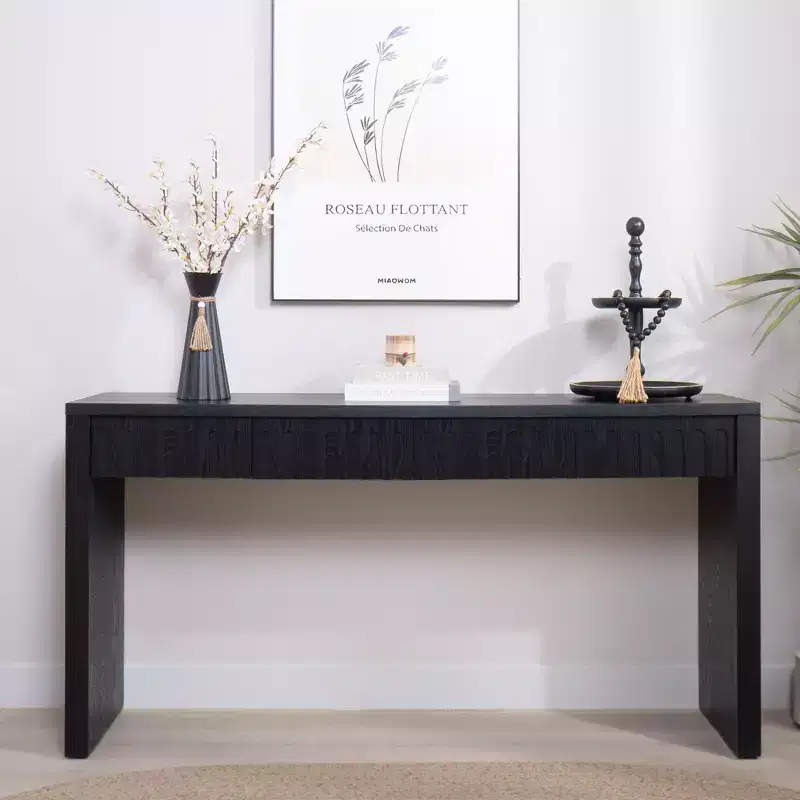 59.2 in. Farmhouse Console Table with 4 Hidden Drawers, Arched Decoration, Accent Table for Living Room, Hallway