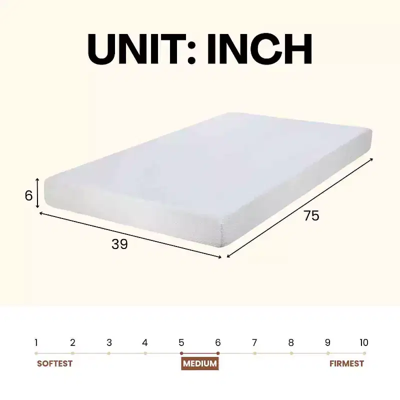 White Medium Memory Foam Mattress, Twin, 1-Person