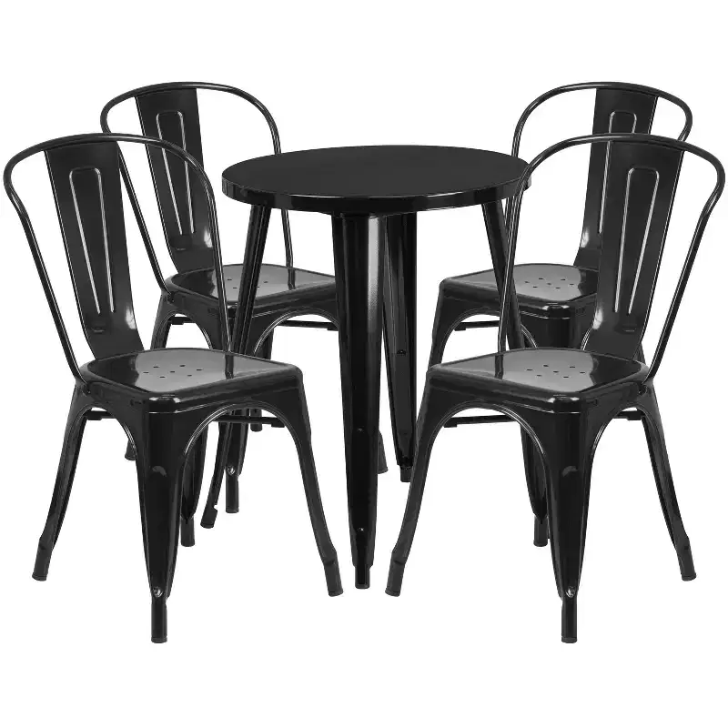 Emma and Oliver Commercial Grade 24 Round Metal Indoor-Outdoor Table Set with 4 Cafe Chairs