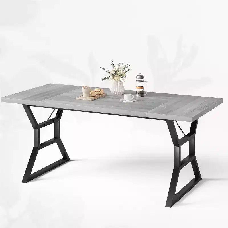 71 Inch Dining Table for 6 to 8 People, Rustic Style Rectangle Kitchen Table, Geometric Metal Legs, Modern Farmhouse Style, for Kitchen