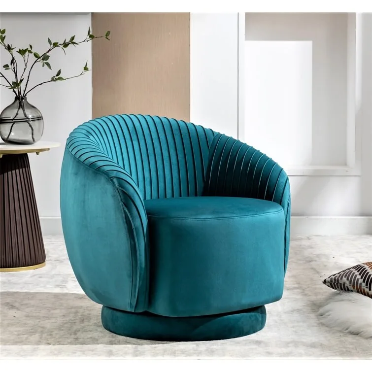 Contemporary Velvet Swivel Barrel Chair with 360 Spin Capability Round Accent One-Seater Sofa