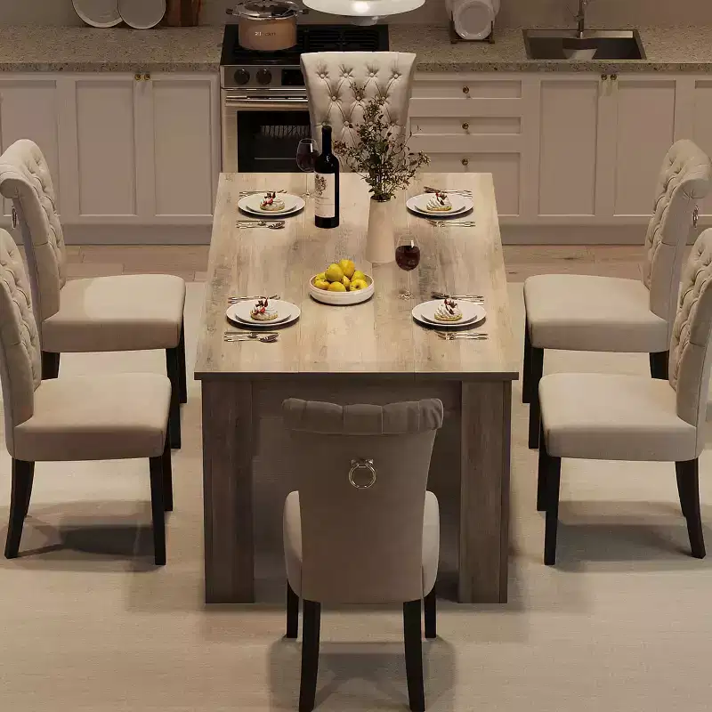 70 Inch Rustic Gray Farmhouse Dining Table for 6-8, Heavy Duty Rectangular Table with Thick Top and Strong Legs, Large Kitchen Table for Dining Room