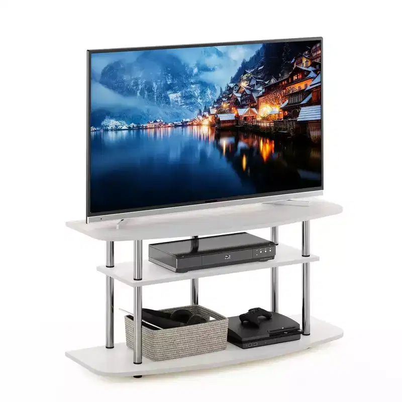 Furinno 3-Tier No Tools TV Stand Entertainment Center Hold up to 46 TV White Oak