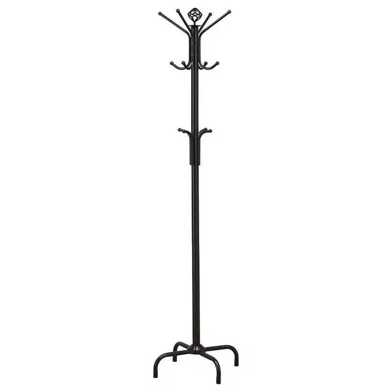 Elegant Metal Freestanding Coat Rack with 3-Tier Hooks, Hall Tree with Minimalism Design, Storage Rack for Living Room, Bedroom, Black
