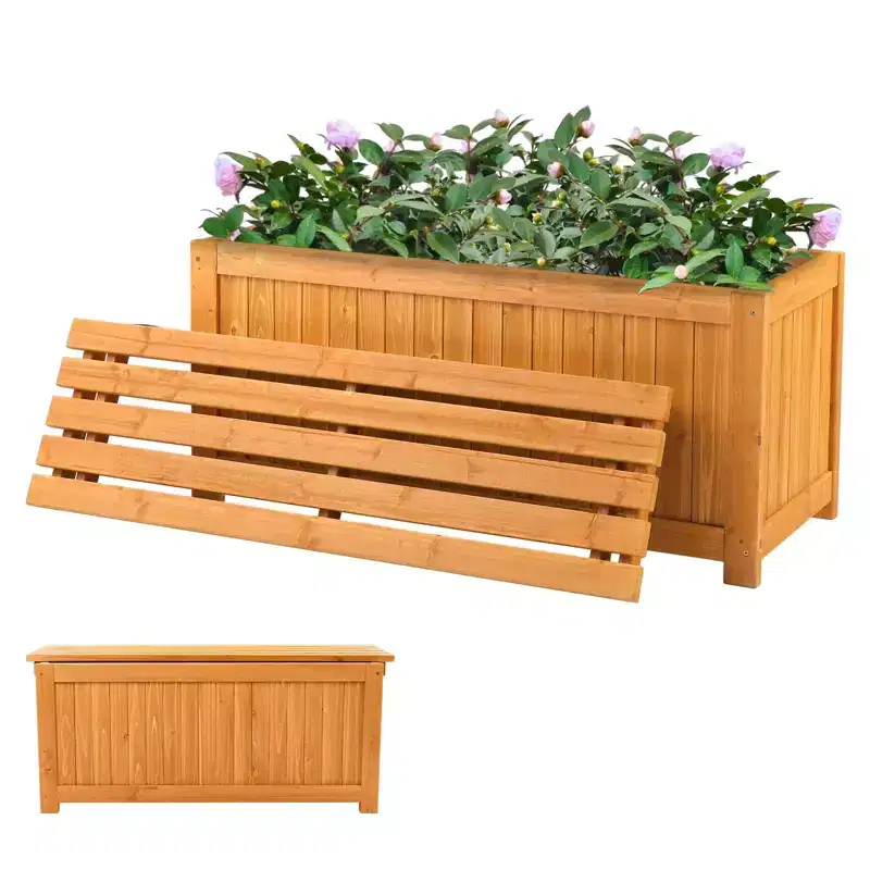 Karl Home | 3-in-1 Solid Outdoor Wood Bench with Raised Garden Bed