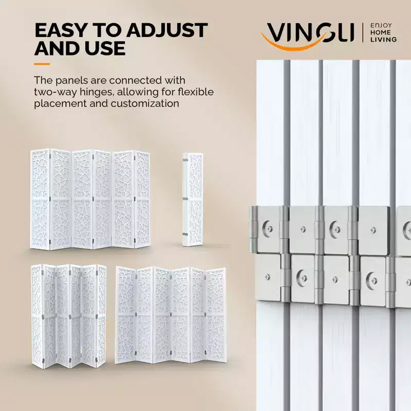 6 Panel Room Divider, Non-Woven Fabric Privacy Screen - White