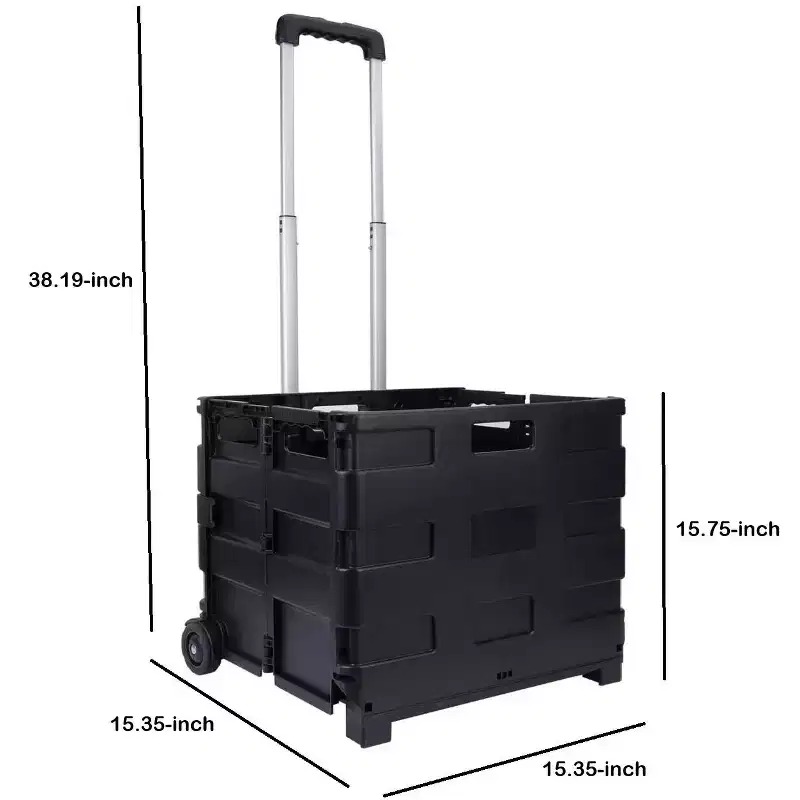 Rolling Cart Basket Storage Container with Wheels and Telescopic Handle, Collapsible