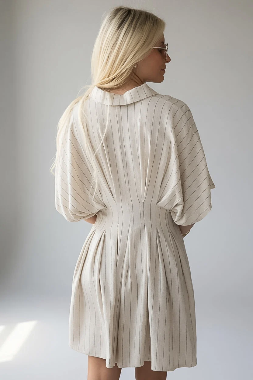 Natural Stripe Collared Button Front Mini Dress