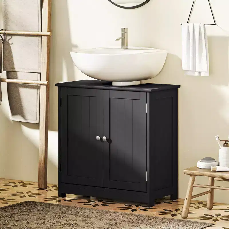 kleankin Vanity Base Cabinet, Under-Sink Bathroom Cabinet Storage with U-Shape Cut-Out and Adjustable Internal Shelf
